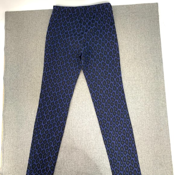 H&M Mid Rise Pants Animal Print Blue Black Zipper Closure size 6 - Picture 10 of 15